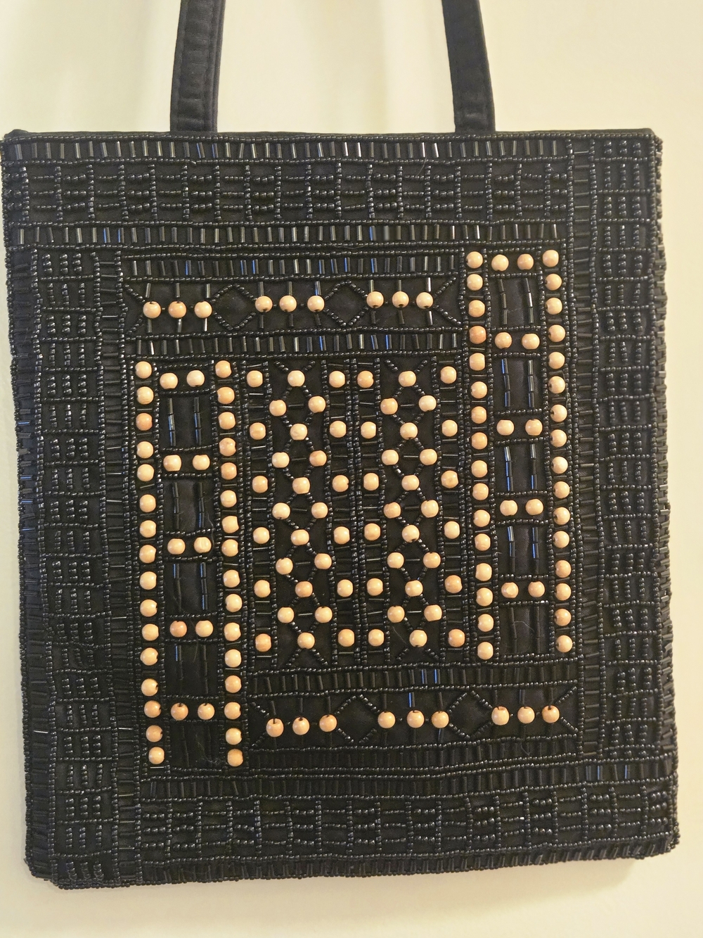 Lord & Taylor Black Tote with Intricate  Bead Detail
